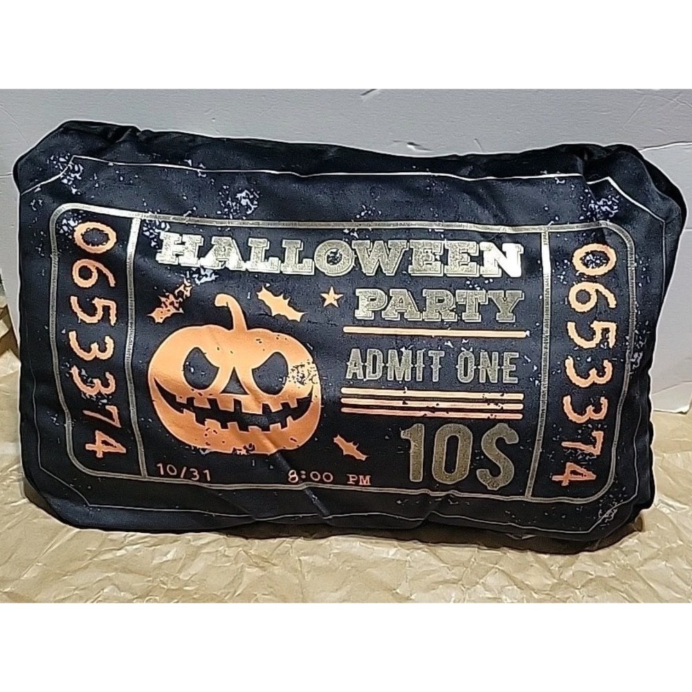 Halloween Party Ticket Spooky Throw Pillow Holiday Home Decor *Slight Faded Gold